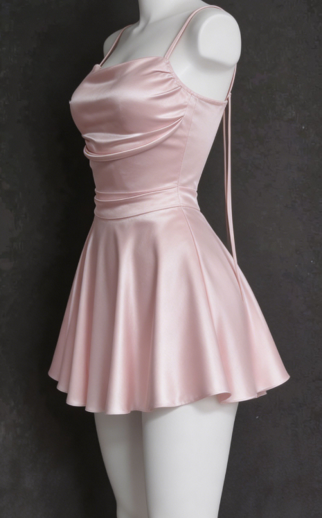 Stunning Homecoming Dress Pink Spaghetti Strap Pleated Backless Back to School Outfits Party Dress D6704
