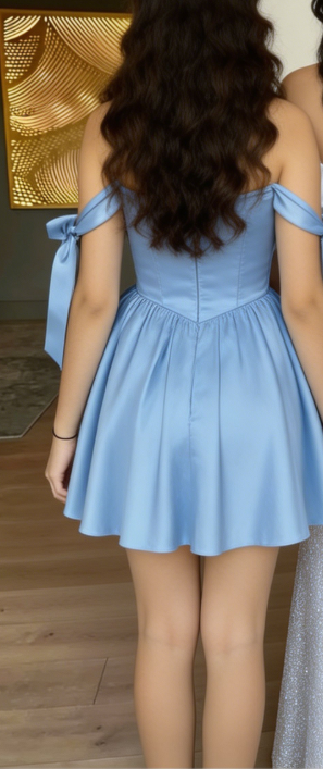 Charming Homecoming Off the Shoulder Pleated Back to School Outfits Party Dress D6716
