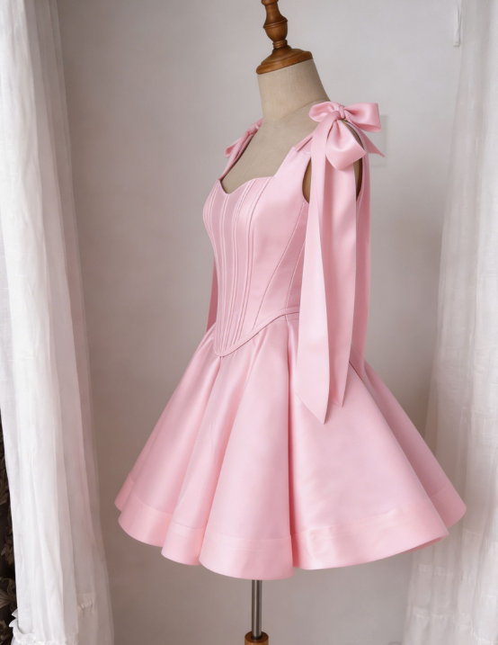 Chic Homecoming Dress Spaghetti Strap Pleated Bowknot Back to School Outfits Party Dress D6731