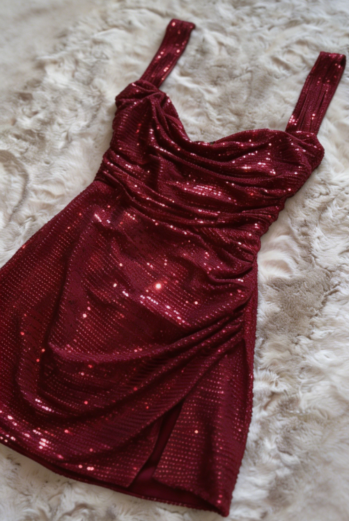 Chic Homecoming Dress Spaghetti Strap Sequins Back to School Outfits Party Dress D6738