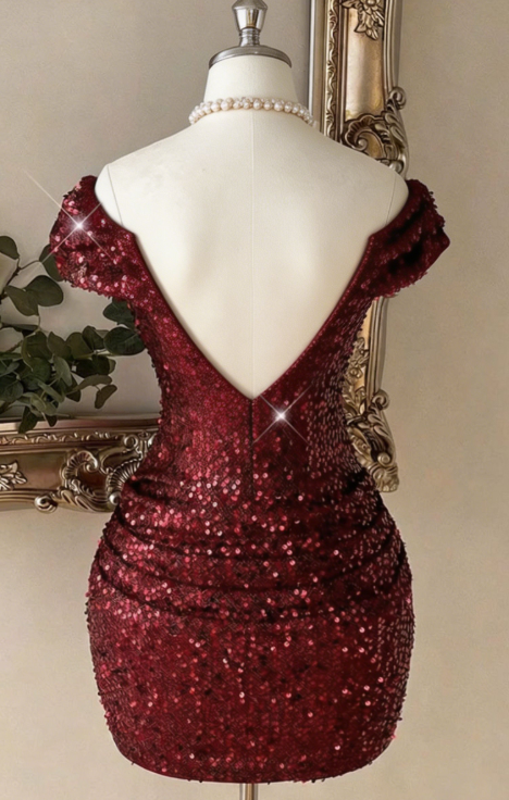 Chic Homecoming Dress Portrait Sequins Backless Back to School Outfits Party Dress D6741