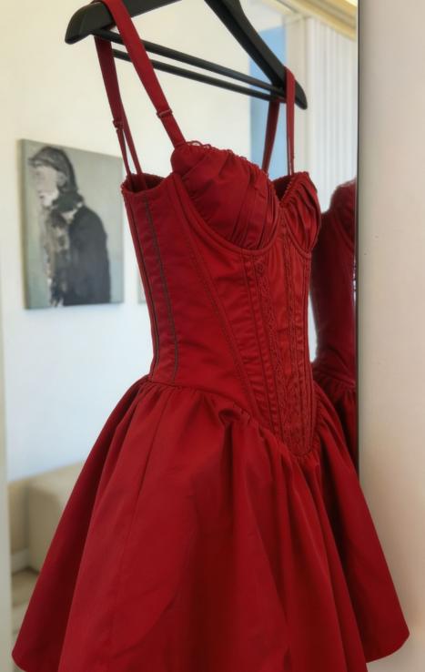 Chic Homecoming Dress Spaghetti Strap Pleated Back to School Outfits Party Dress D6743