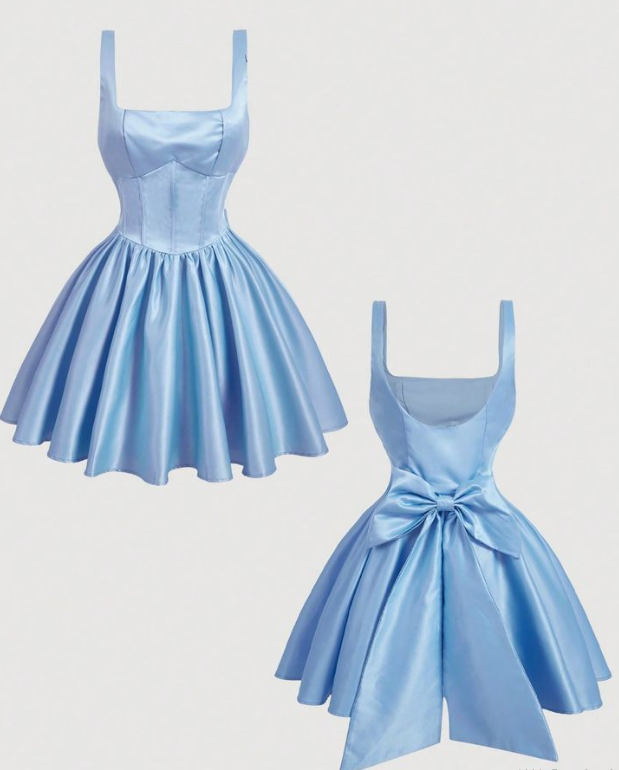 Chic Homecoming Dress Square Bowknot Pleated Back to School Outfits Party Dress D6752