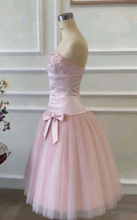 Charming Prom Dress Ball Gown Pink Sequins Bowknot Gala Dress Evening Dress D6761