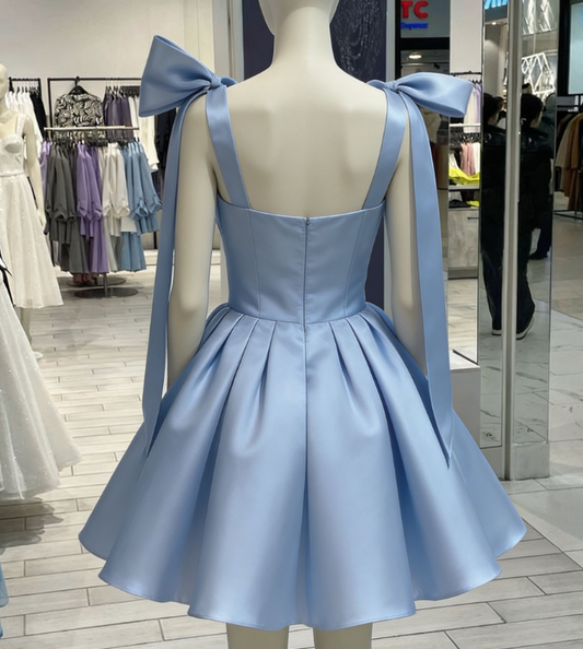 Chic Homecoming Dress Sweetheart Bowknot Pleated Back to School Outfits Party Dress D6754