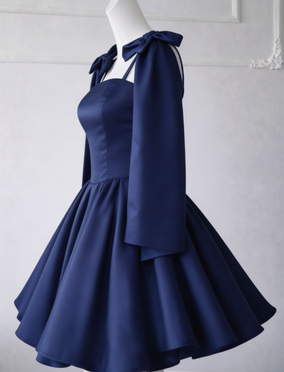 Chic Homecoming Dress Square Pleated Bowknot Back to School Outfts Party Dress D6758