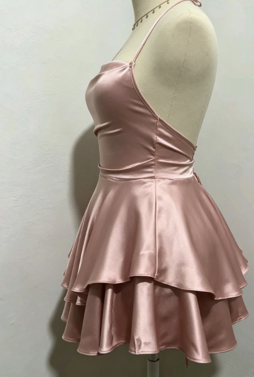 New Homecoming Dress Spaghetti Strap Pleated Back to School Outfts Party Dress D6769