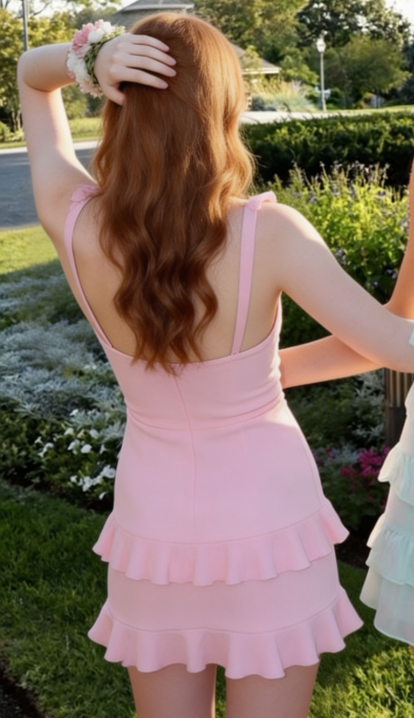 New Homecoming Dress Sheer Strap Flouncing Hugging Back to School Outfts Party Dress D6773