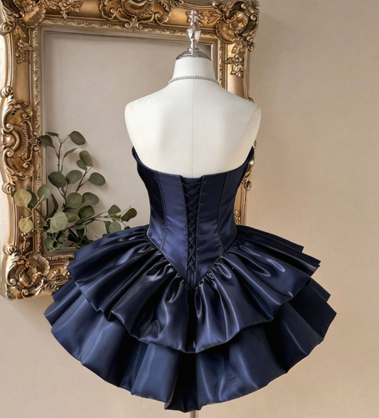 Elegant Homecoming Dress Strapless Cascade Back to School Outfits Party Dress D6789