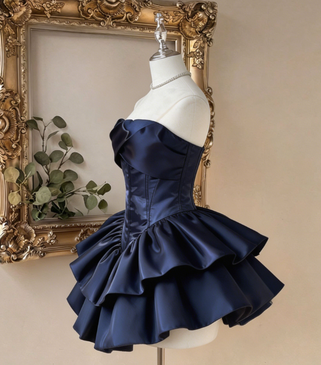 Elegant Homecoming Dress Strapless Cascade Back to School Outfits Party Dress D6789