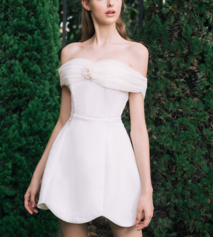 Elegant Homecoming Dress Off the Shoulder Flower Back to School Outfits Party Dress D6803