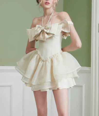 Elegant Homecoming Dress Off the Shoulder Bowknot Tulle Back to School Outfits Party Dress D6804