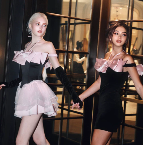 Elegant Homecoming Dress Off the Shoulder Black Bowknot Back to School Outfits Party Dress D6802