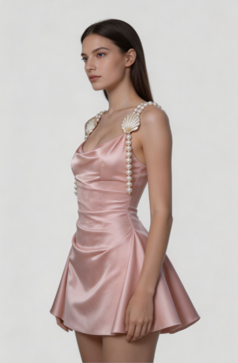 Stunning Homecoming Dress Cowl Pearl Pleated Back to School Outfits Party Dress D6812