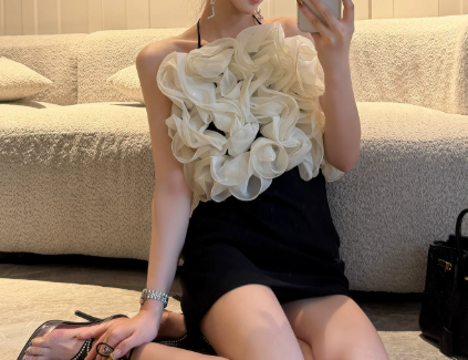 Stunning Homecoming Dress Halter Flower Back to School Outfits Party Dress D6835