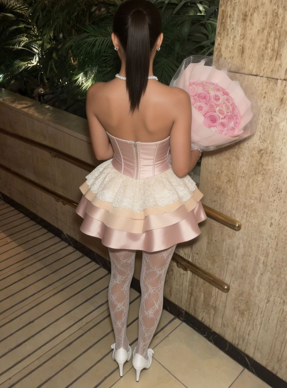 Stunning Homecoming Dress Sweetheart Cascade Lace Back to School Outfits Party Dress D6845