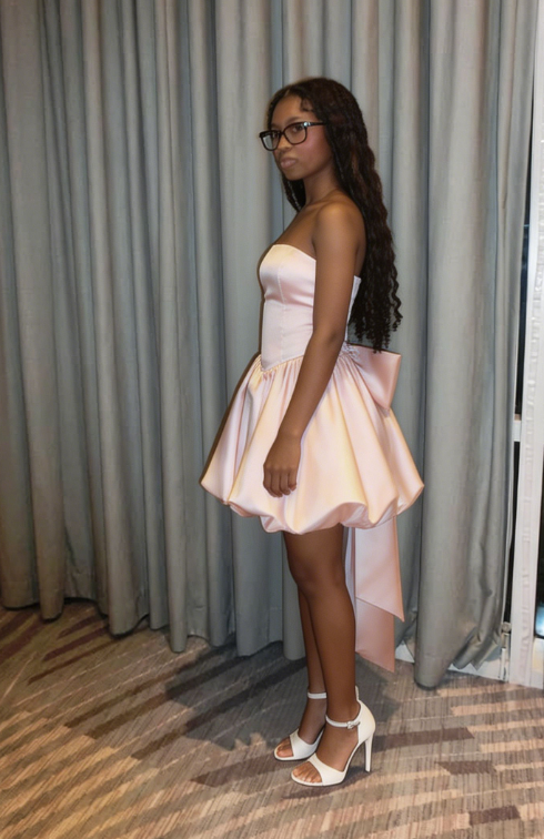 New Homecoming Dress Strapless Pleated Bowknot Back to School Outfits Party Dress D6887