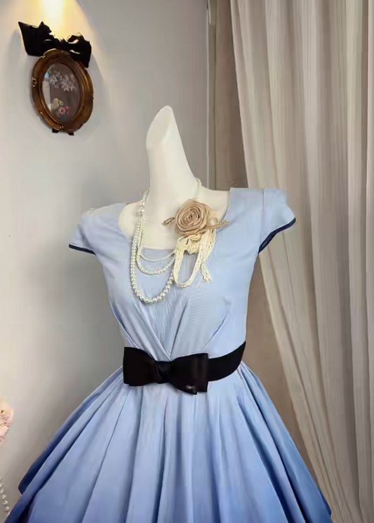 New Homecoming Dress Jewel Bowknot Pleated Back to School Outfits Party Dress D6901