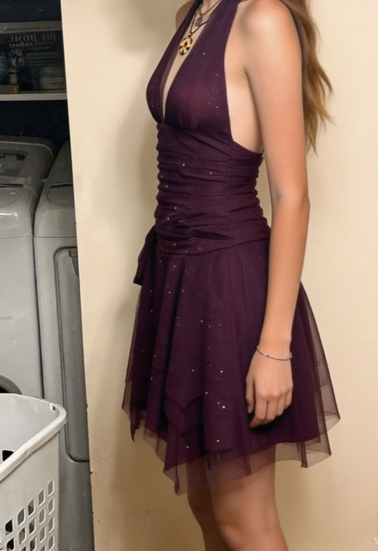 Pretty Homecoming Dress Halter Sequins Tulle Back to School Outfits Party Dress D6702