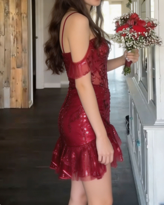 Pretty Homecoming Dress Off the Shoulder Sequins Tulle Back to School Outfits Party Dress D6716