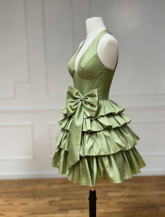 Beauty Homecoming Dress Halter Bowknot Cascade Back to School Outfits Party Dress D6736