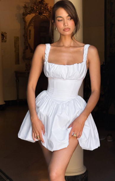 Beauty Homecoming Dress Square Pleated Back to School Outfits Party Dress D7059