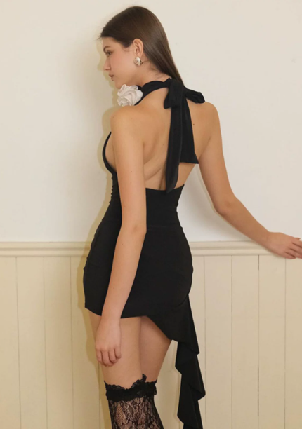 Beautiful Homecoming Dress Halter Flower Pleated Soutache Back to School Outfits Party Dress D7119