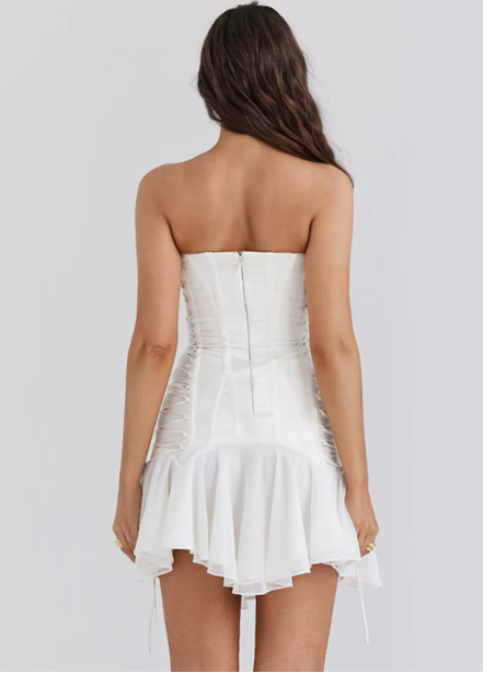 Beautiful Homecoming Dress Strapless Pleated Back to School Outfits Party Dress D7139