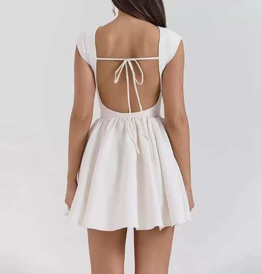 Beautiful Homecoming Dress Bateall Backless Pleated Back to School Outfits Party Dress D7186