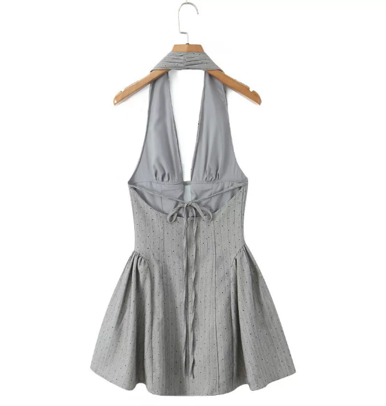Beautiful Homecoming Dress Halter Backless Pleated Back to School Outfits Party Dress D7189