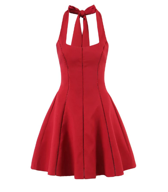 Beautiful Homecoming Dress Halter Pleated Back to School Outfits Party Dress D7196
