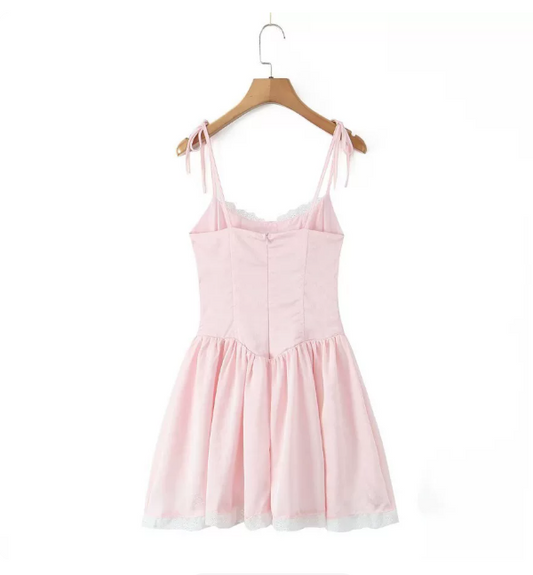 Beautiful Homecoming Dress Spaghetti Strap Pleated Bowknot Lace Back to School Outfits Party Dress D7216
