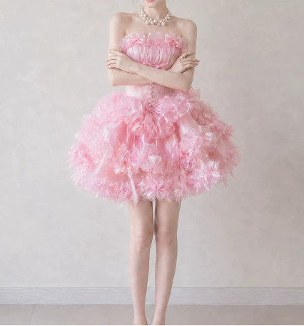 Beautiful Homecoming Dress Strapless Pleated Bowknot Cascade Back to School Outfits Party Dress D7255