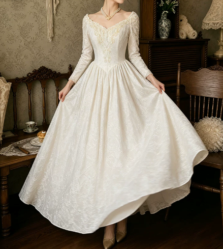 Elegant Wedding Dress V Neck Pleated Applique Wedding Dress D7265