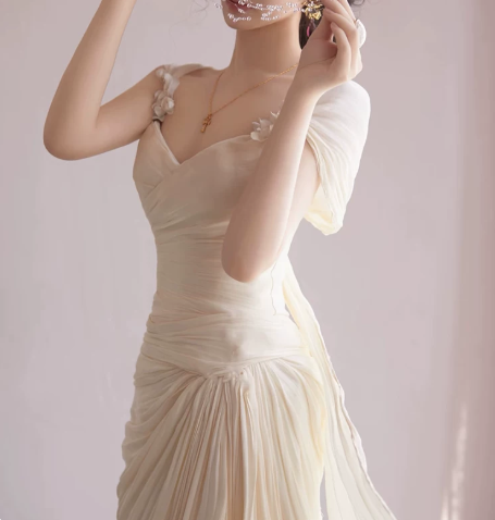 Elegant Wedding Dress V Neck Flower Pleated Tulle Wedding Dress Prom Dress D7268