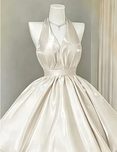 Charming Homecoming Dress Halter Pleated Back to School Outfits Party Dress D7296