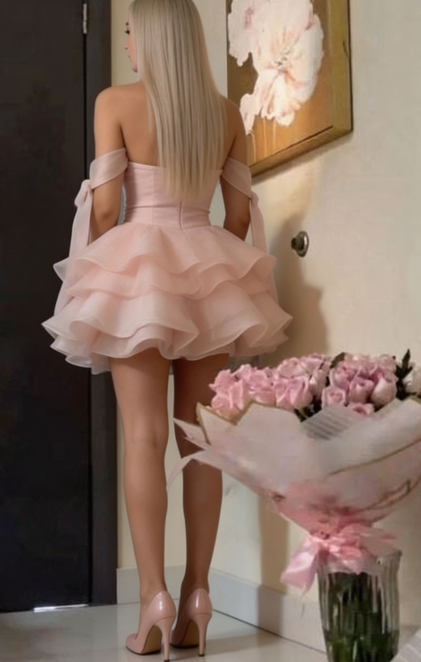 Charming Homecoming Dress Sweetheart Bowknot Tulle Cascade Pleated Back to School Outfits Party Dress D7310