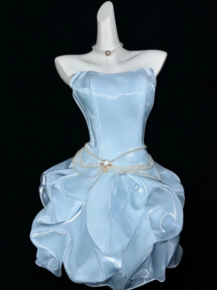 Charming Homecoming Dress Strapless Pleated Back to School Outfits Party Dress D7319