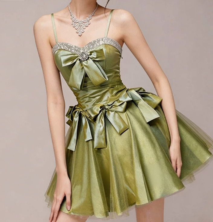 Charming Homecoming Dress Sweetheart Rinestone Pleated Bowknot Back to School Outfits Party Dress D7342