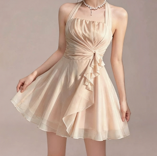 Charming Homecoming Dress Halter Pleated Back to School Outfits Party Dress D7357