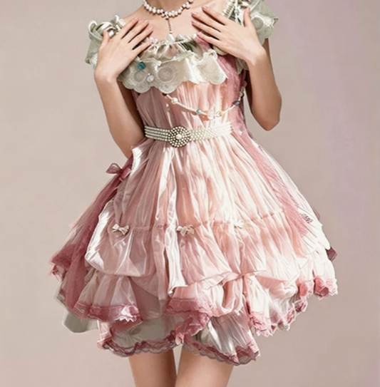Charming Homecoming Dress Jewel Flower Bowknot Pleated Cascade Pearl Back to School Outfits Party Dress D7367
