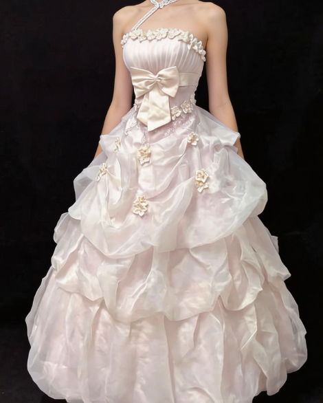 Pretty Prom Dress Strapless Flower Pleated Cascade Flower Formal Dresses Evening Dress Gala Gown D7387