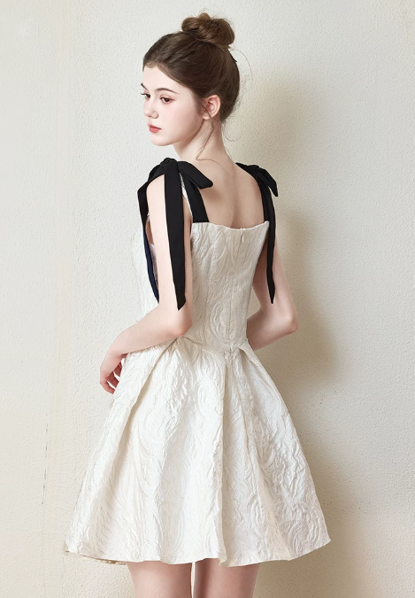 Nice Homecoming Dress Spaghetti Strap Bowknot Pleated Back to School Outfits Party Dress D7445