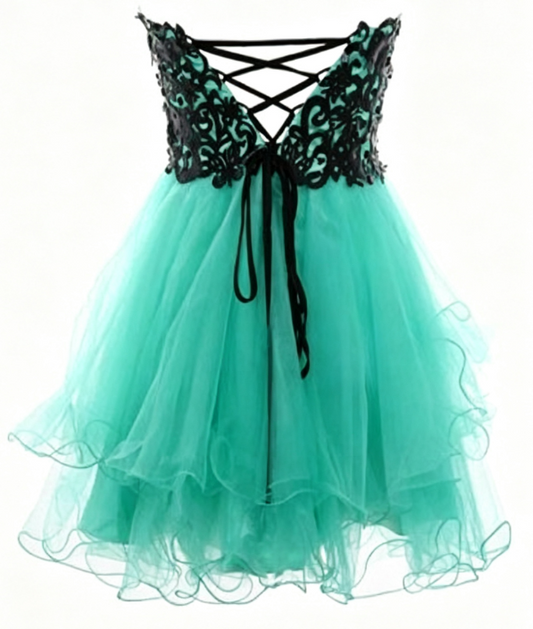 Unique Homecoming Dress Sweetheart Tulle Applique Back to School Outfits Party Dress D7687