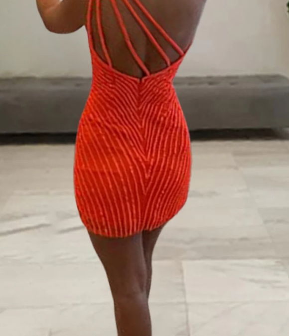 Unique Homecoming Dress One Shoulder Hugging Slit Back to School Outfits Party Dress D7694