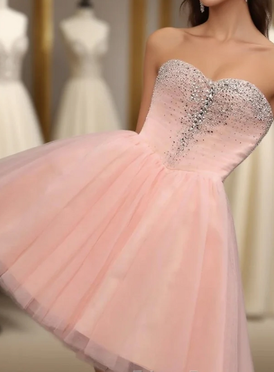 Unique Homecoming Dress Sweetheart Rinestone Tulle Back to School Outfits Party Dress D7700