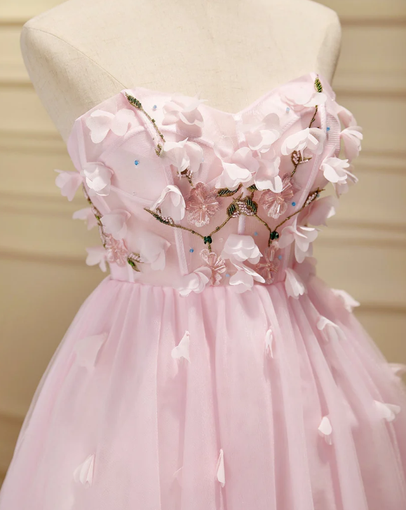 Unique Homecoming Dress Sweetheart Flower Tulle Back to School Outfits Party Dress D7711