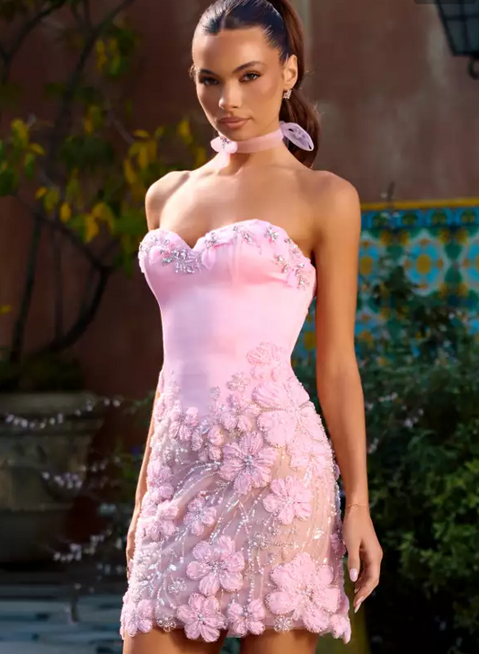 Unique Homecoming Dress Sweetheart Rinestone Flower Soutache Beading Tulle Back to School Outfits Party Dress D7801
