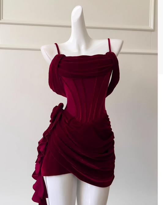Robe fourreau vintage bordeaux à bretelles spaghetti, robe de soirée, robe de bal, D1337