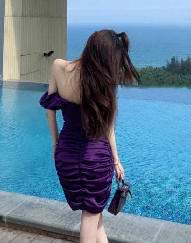 Fashion Purple Off-the-shoulder Bodycon Design A-line Party Dresses Homecoming Dresses, D1384